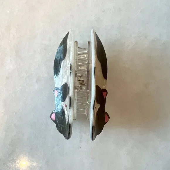 NWOT - Large Brown and White Spotted Cat Hair Claw Clip - Faux Mother of Pearl - Picture 2 of 3